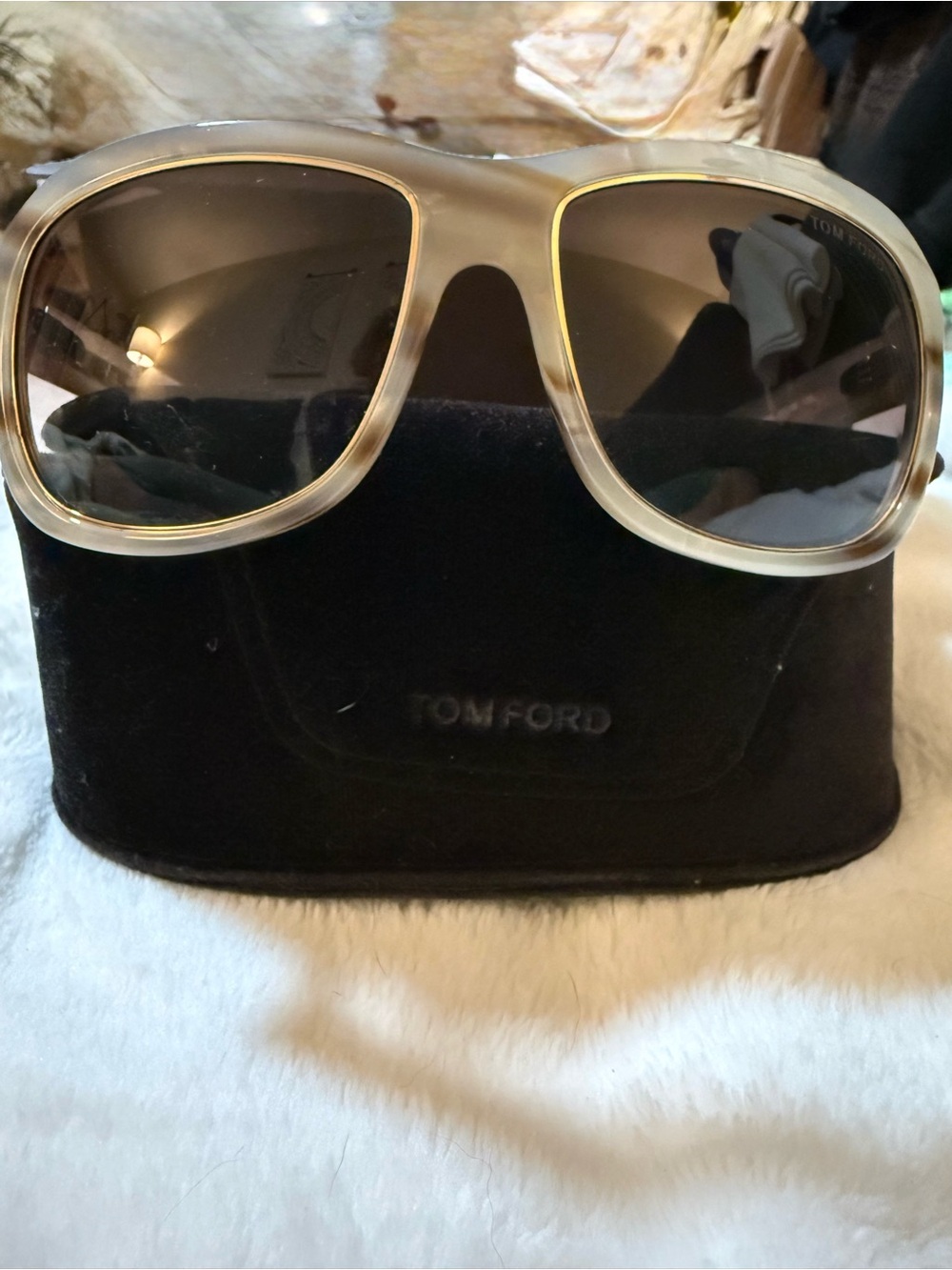 Tom Ford Men's Beige Frame with Brown Gradient Lenses Sunglasses